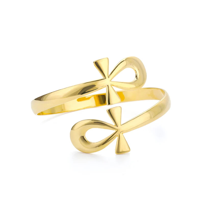 Gold Flower Cuff Bracelet Stainless Steel Floral Bangle for Women