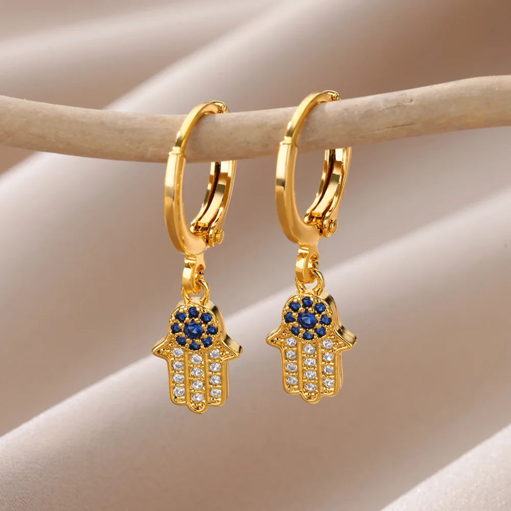 Gold Color Evil Eye Zircon Earrings Stainless Steel Vintage Style