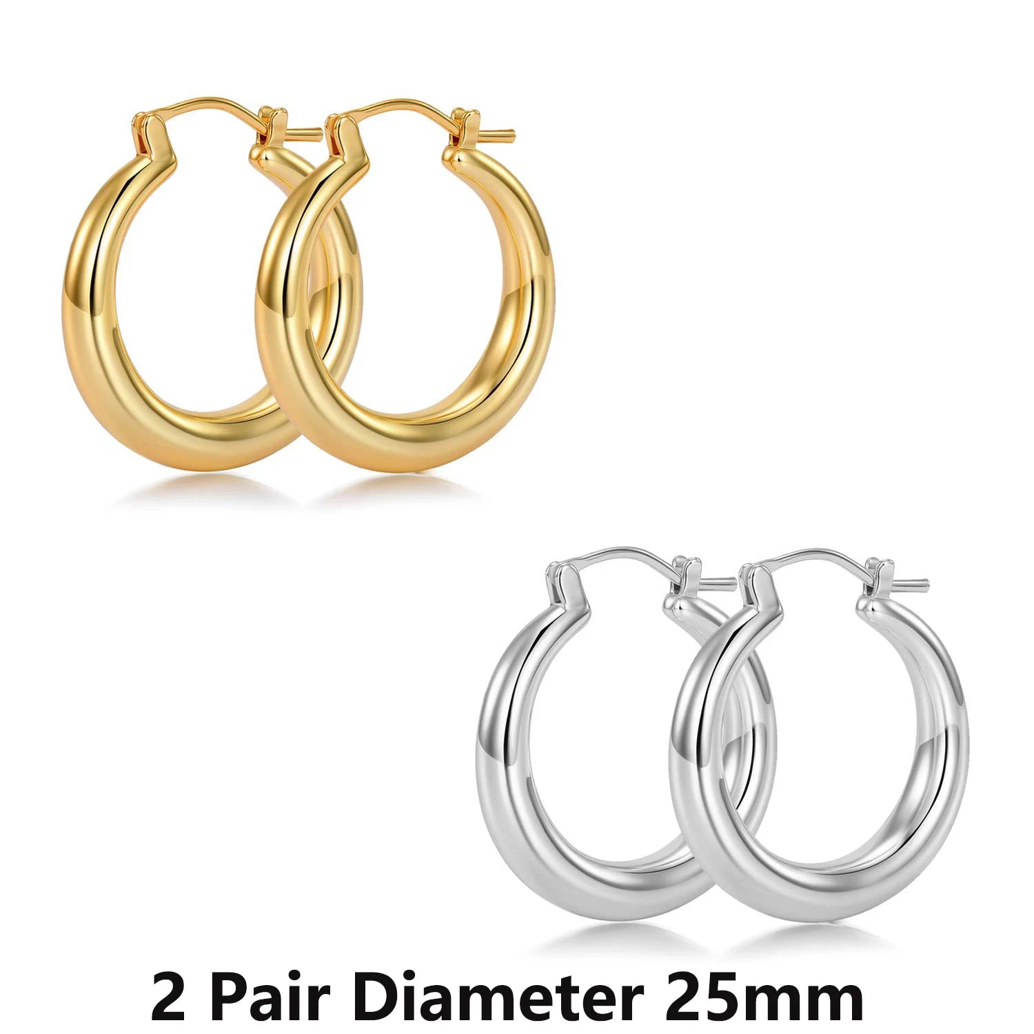 Shevalues Chunky Hoop Earrings 14K Gold 925 Silver Needle Women