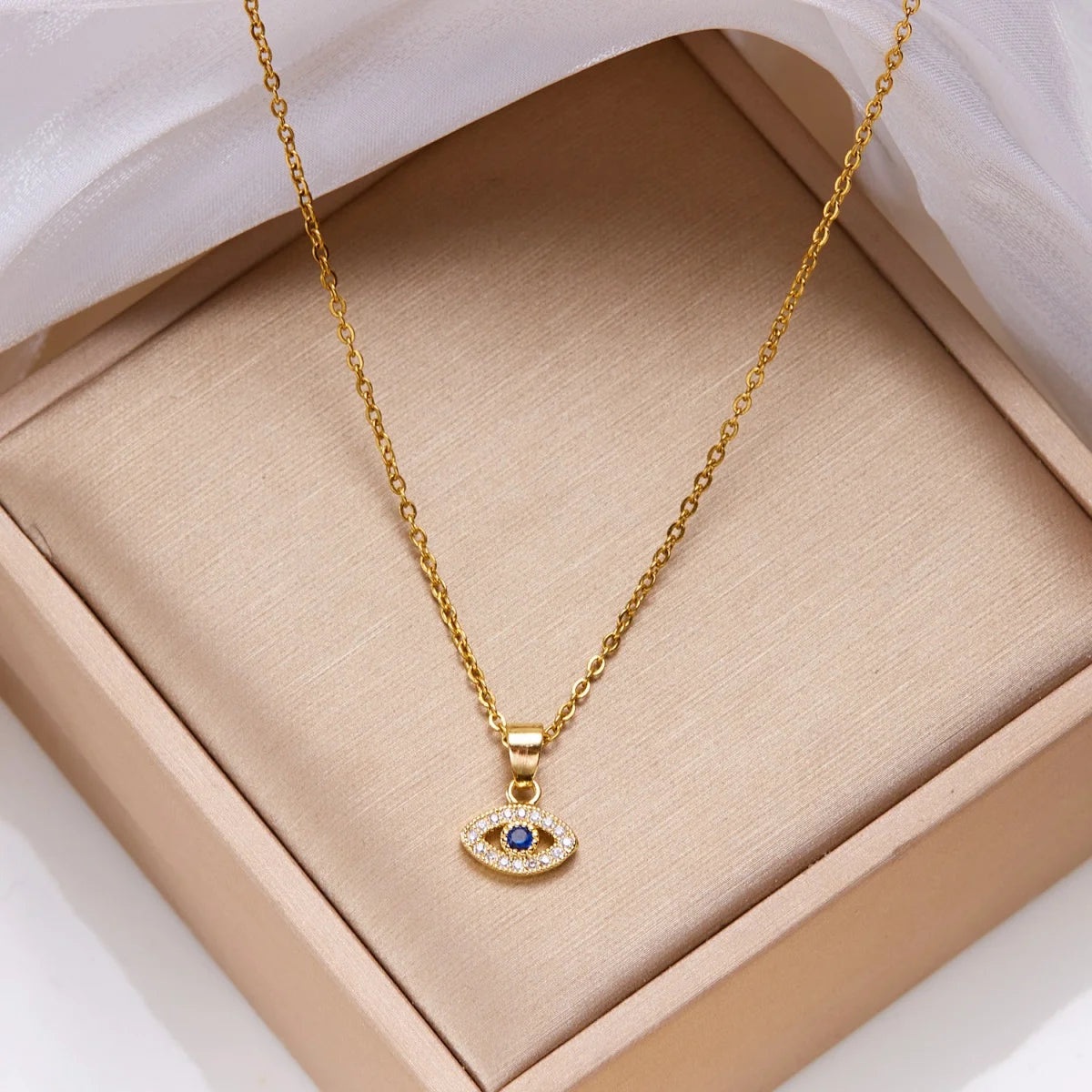 Turkish Blue Evil Eye Necklace Stainless Steel Zircon Lucky Charm
