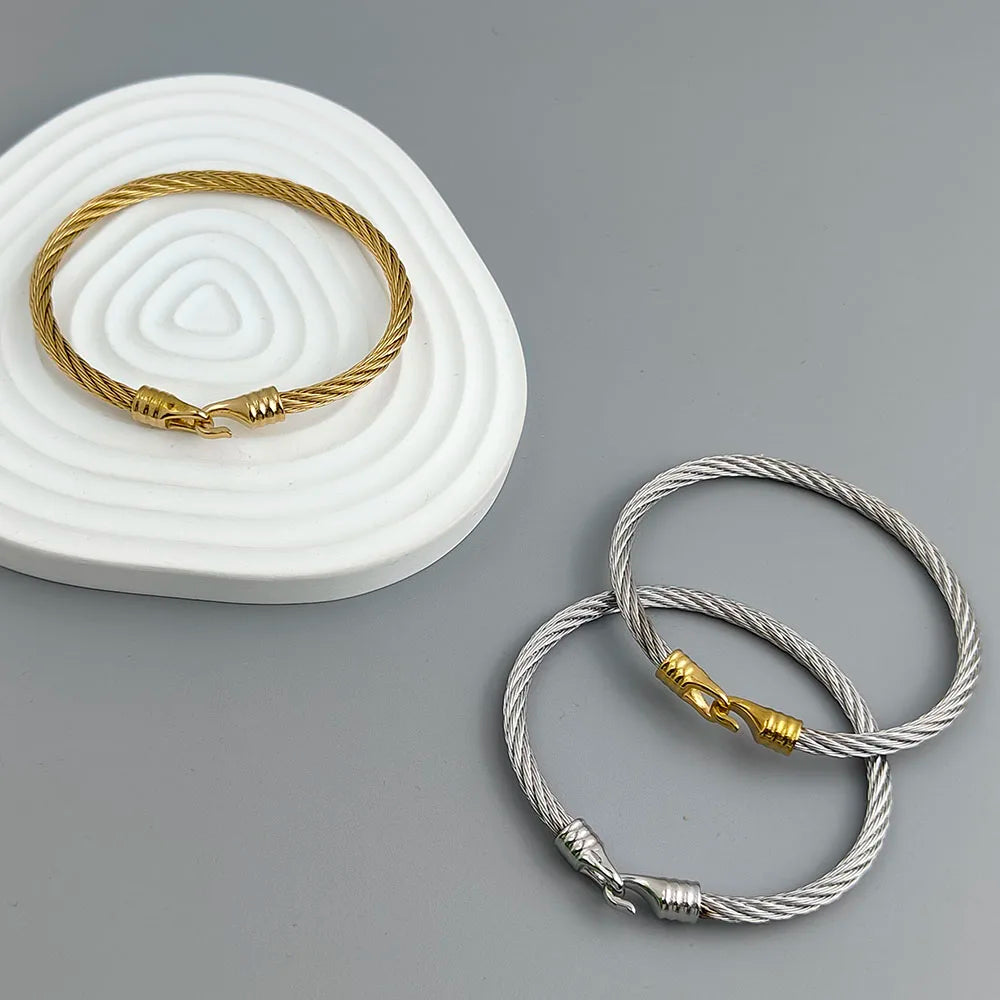 18K Gold Horseshoe Wire Bracelet Stainless Steel Waterproof Couple