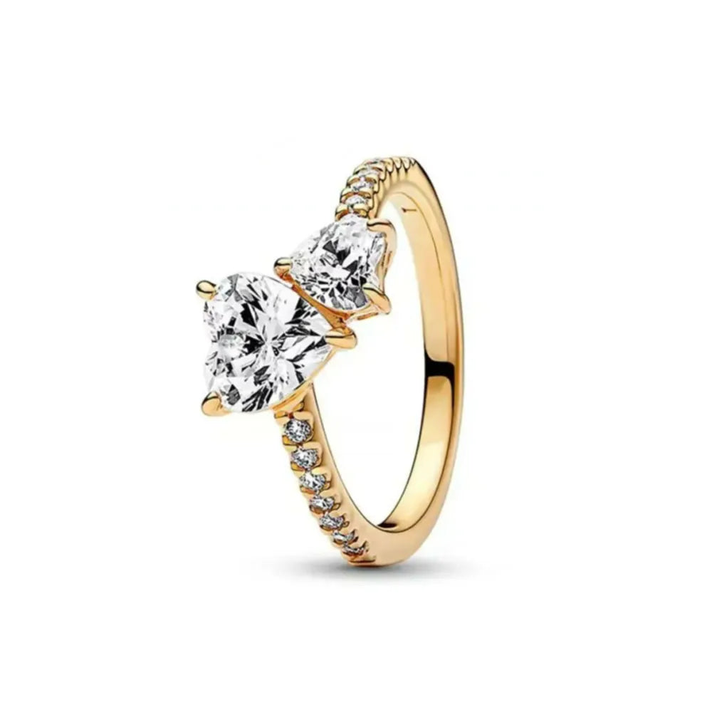 Elegant Gold Ring Sun Heart Bow 925 Silver Women Jewelry