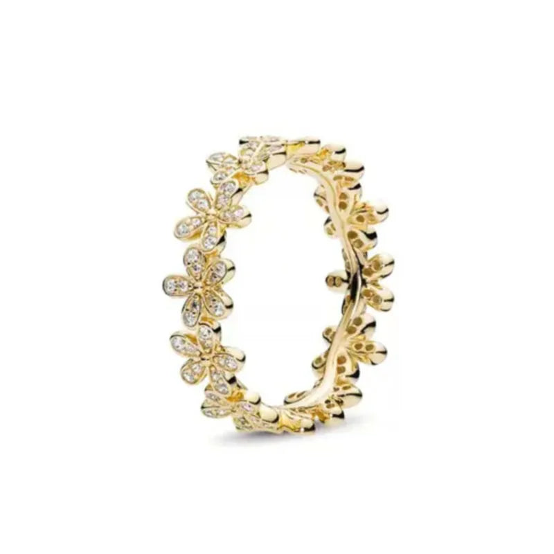 Elegant Gold Ring Sun Heart Bow 925 Silver Women Jewelry
