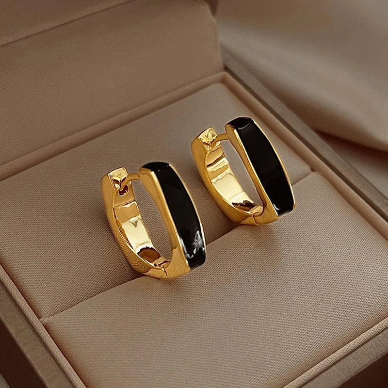 Minimalist Geometric Hoop Earrings with White Enamel for Women
