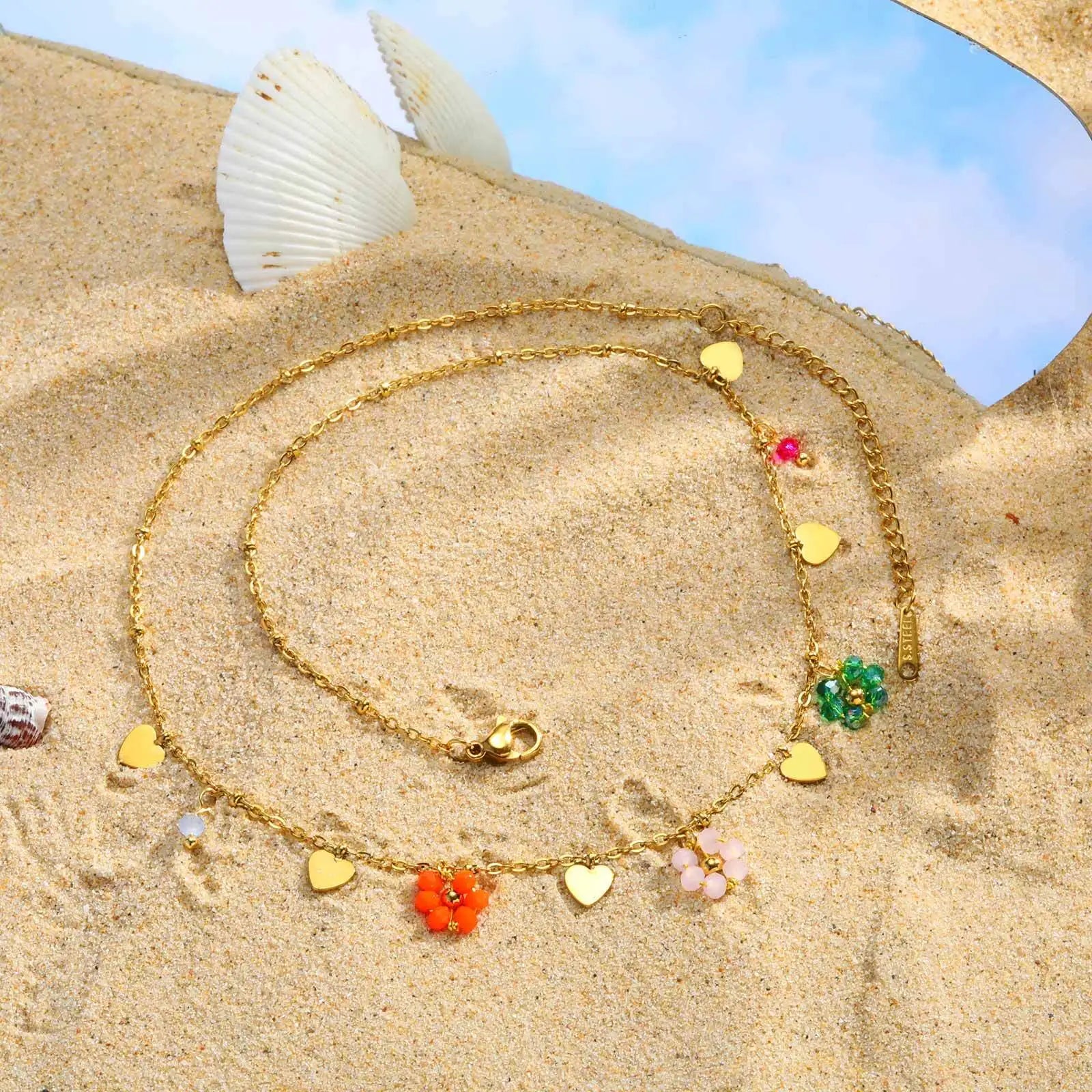 Colored Crystal Flower Necklace Stainless Steel Love Chain Waterproof