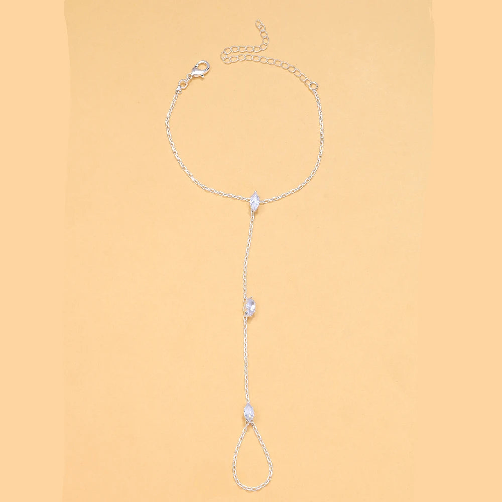 Bohemian Rhombus Crystal Hand Chain Bracelet Thin Finger Jewelry
