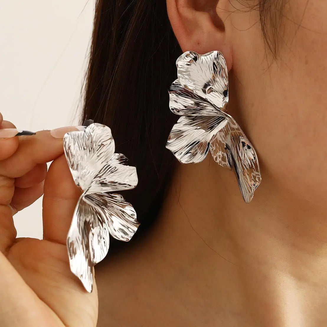 Gold Double Layer Flower Dangle Earrings Stainless Steel Vintage