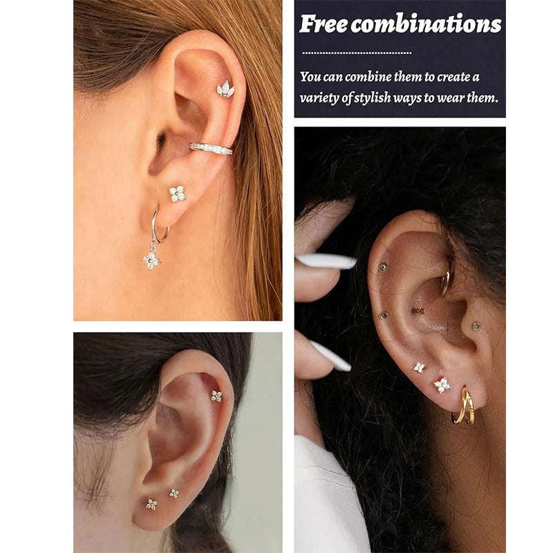 Star Stud Earrings 14K Gold Plated Rhinestone Hypoallergenic Women