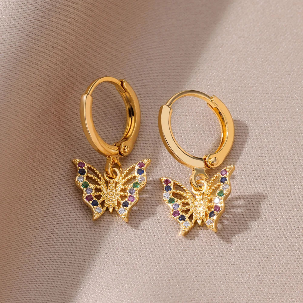 Gold Color Evil Eye Zircon Earrings Stainless Steel Vintage Style