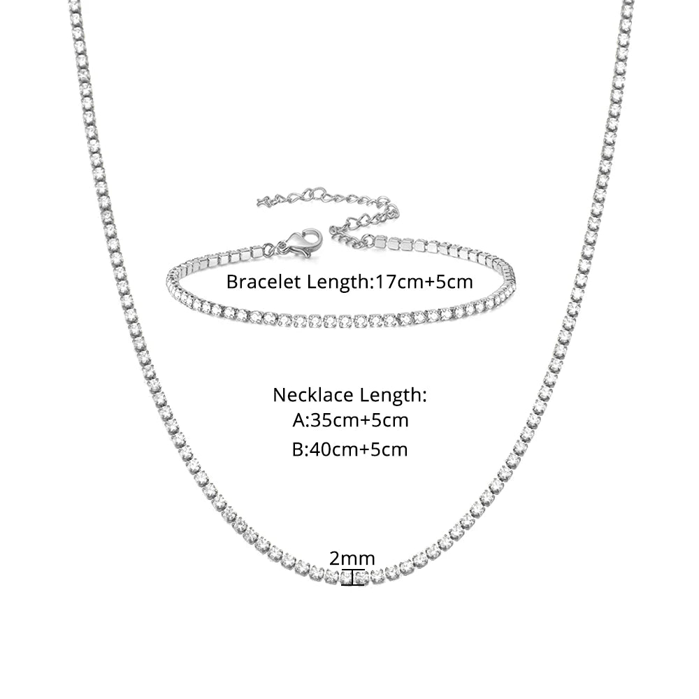 Bold Iced Out Necklace Bracelet Set Stainless Steel Women