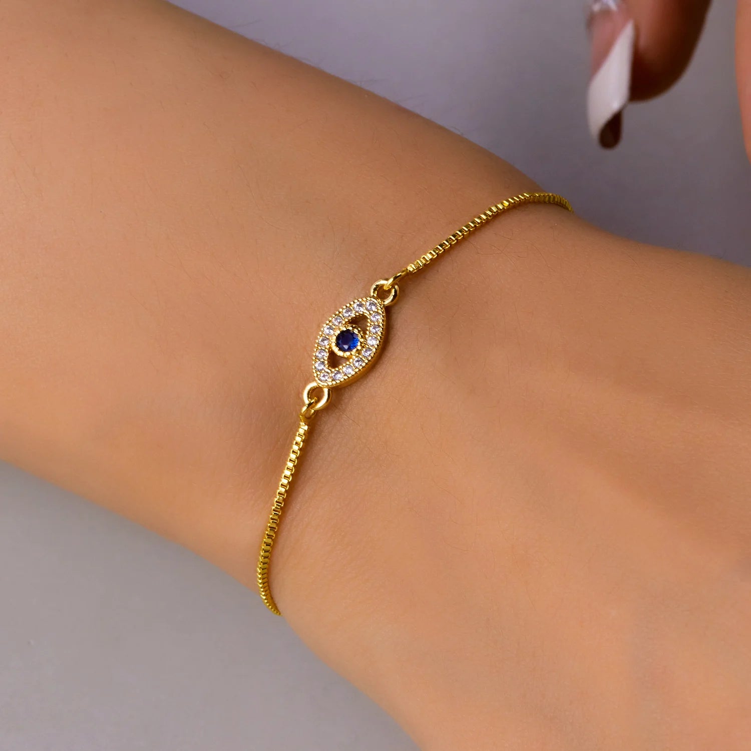 Gold Zircon Blue Evil Eye Bracelet Adjustable Lucky Women Jewelry