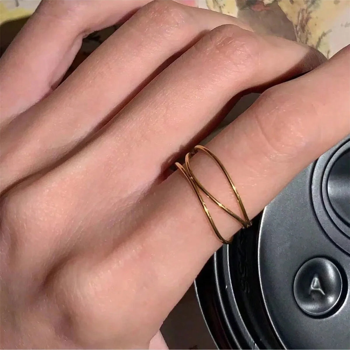 Vintage 18K Gold Multi Layer Ring Stainless Steel Women Jewelry