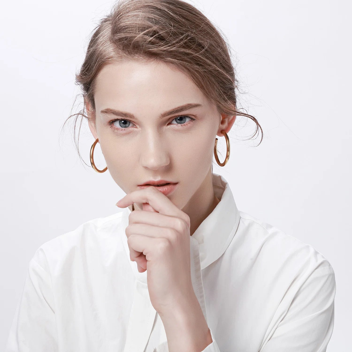 Chunky Gold Hoop Earrings Waterproof Stainless Steel 25-63mm Women
