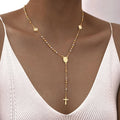 Beaded Rosary Necklace with Cross and Saint Benedict Pendant for Protection