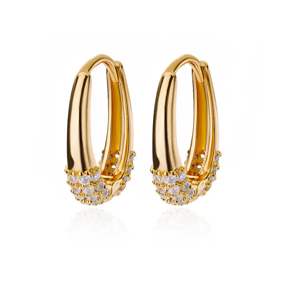 Elegant Zircon Hoop Earrings Circle Square Gold Tone Jewelry