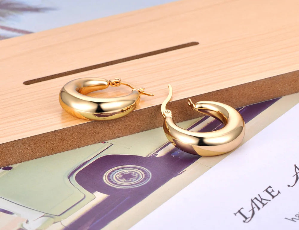 Lokaer Geometric Circle Earrings 14K Gold Stainless Steel Women