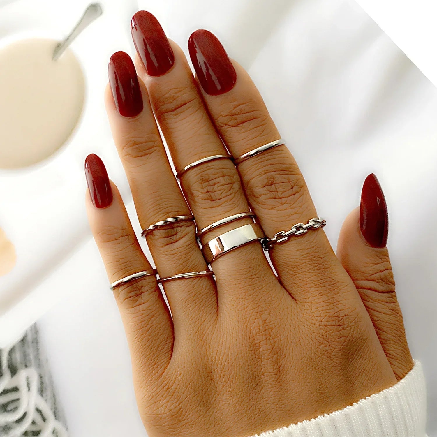 Creative Geometric Leaf Wave Ring Set 11pcs Fashion Knuckle Jewelry