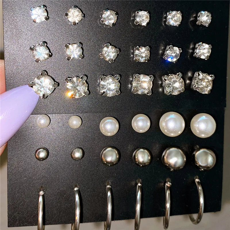 Bohemian Pearl Earrings Set 12 Pairs Geometric Women Jewelry