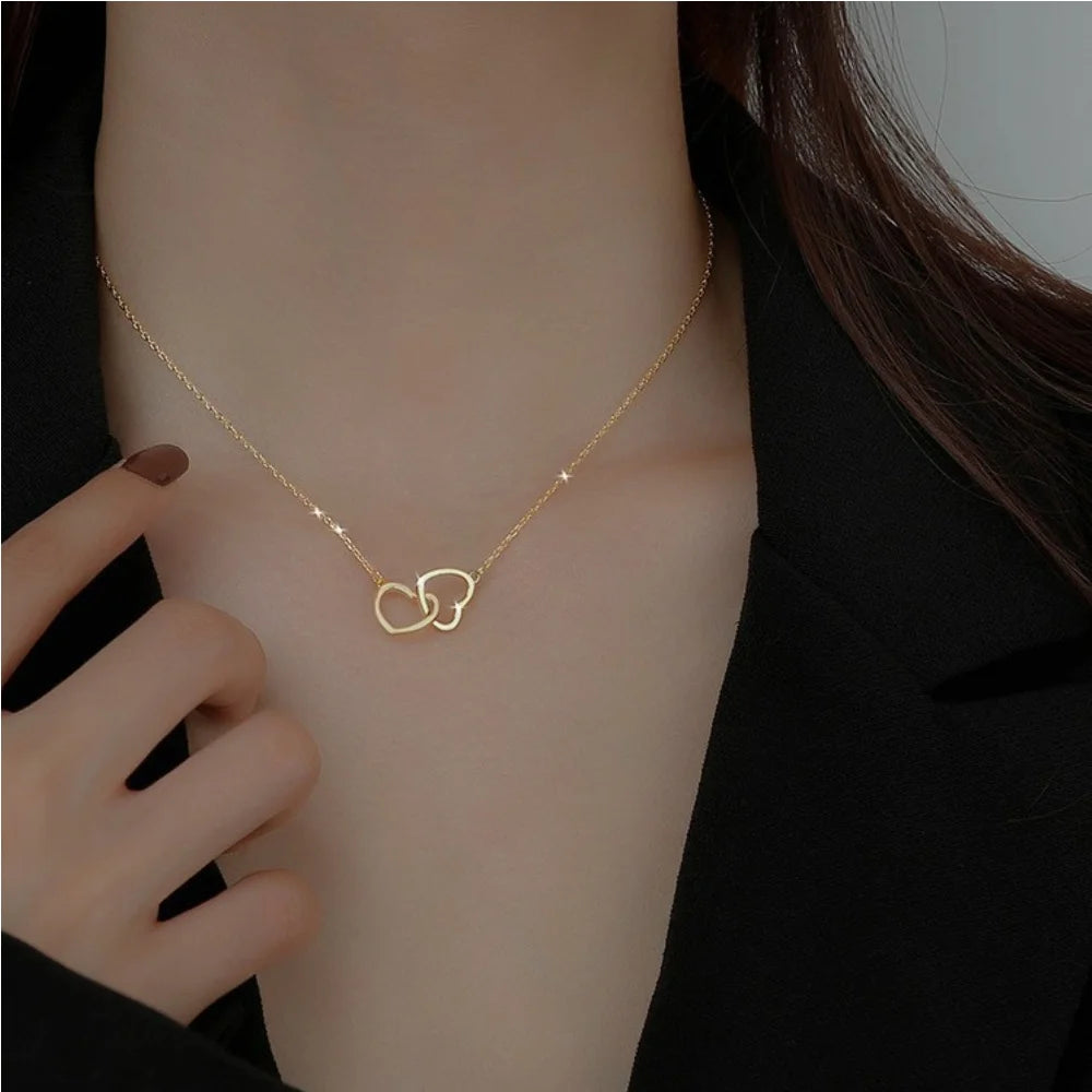 Retro Love Buckle Pendant Necklace Gold Women Accessories