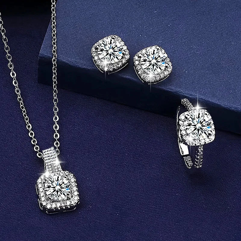 Shiny Geometric Zircon 3pcs Set Luxury Fashion Jewelry Women