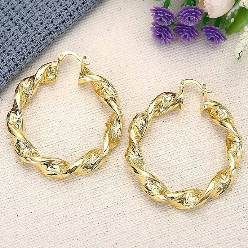 Huitan Gold Hoop Earrings 3 Style Circle Design Luxury Women Jewelry