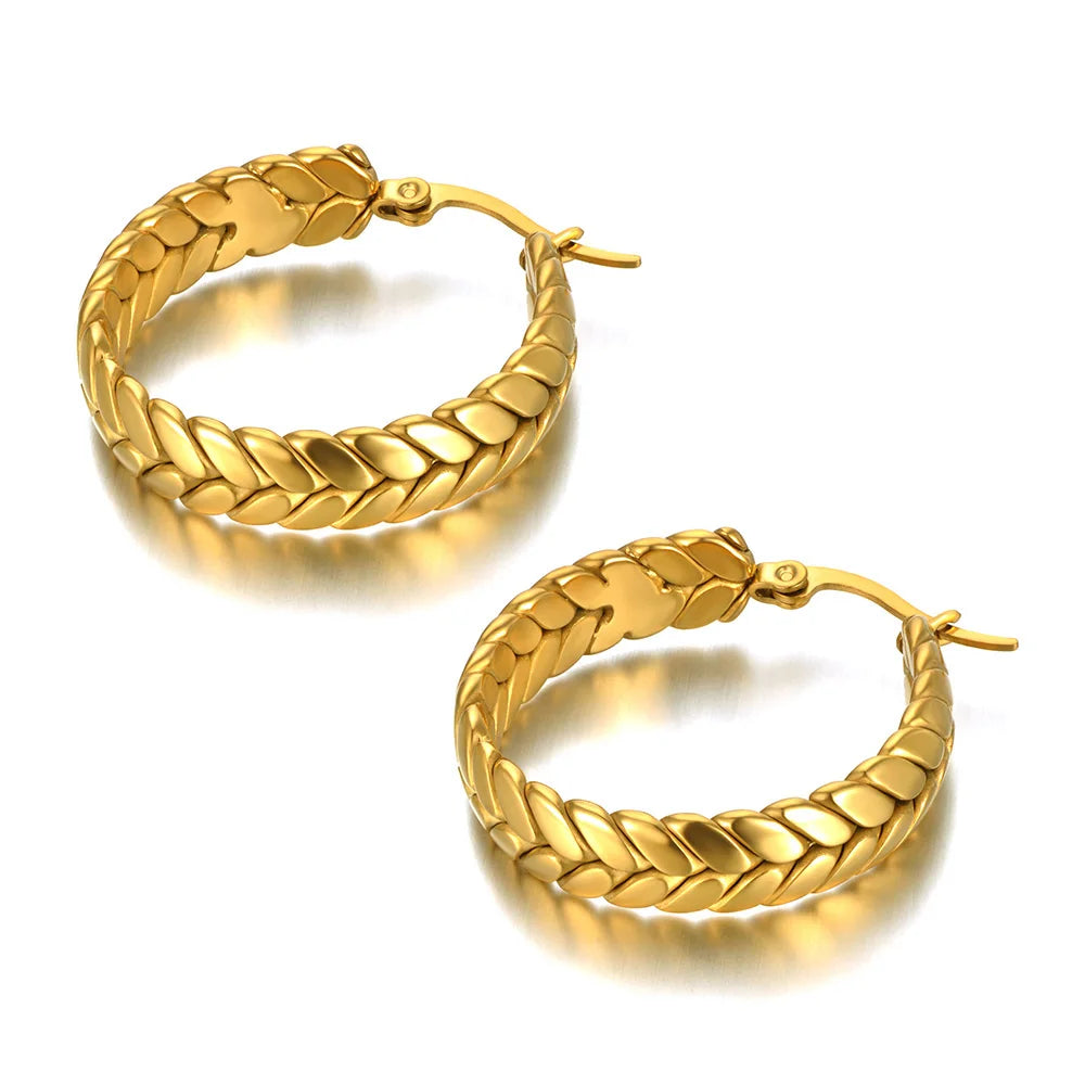 Lokaer Geometric Circle Earrings 14K Gold Stainless Steel Women