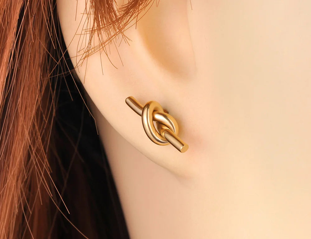 Minimalist Love Knot Earrings Gold Stainless Steel Women
