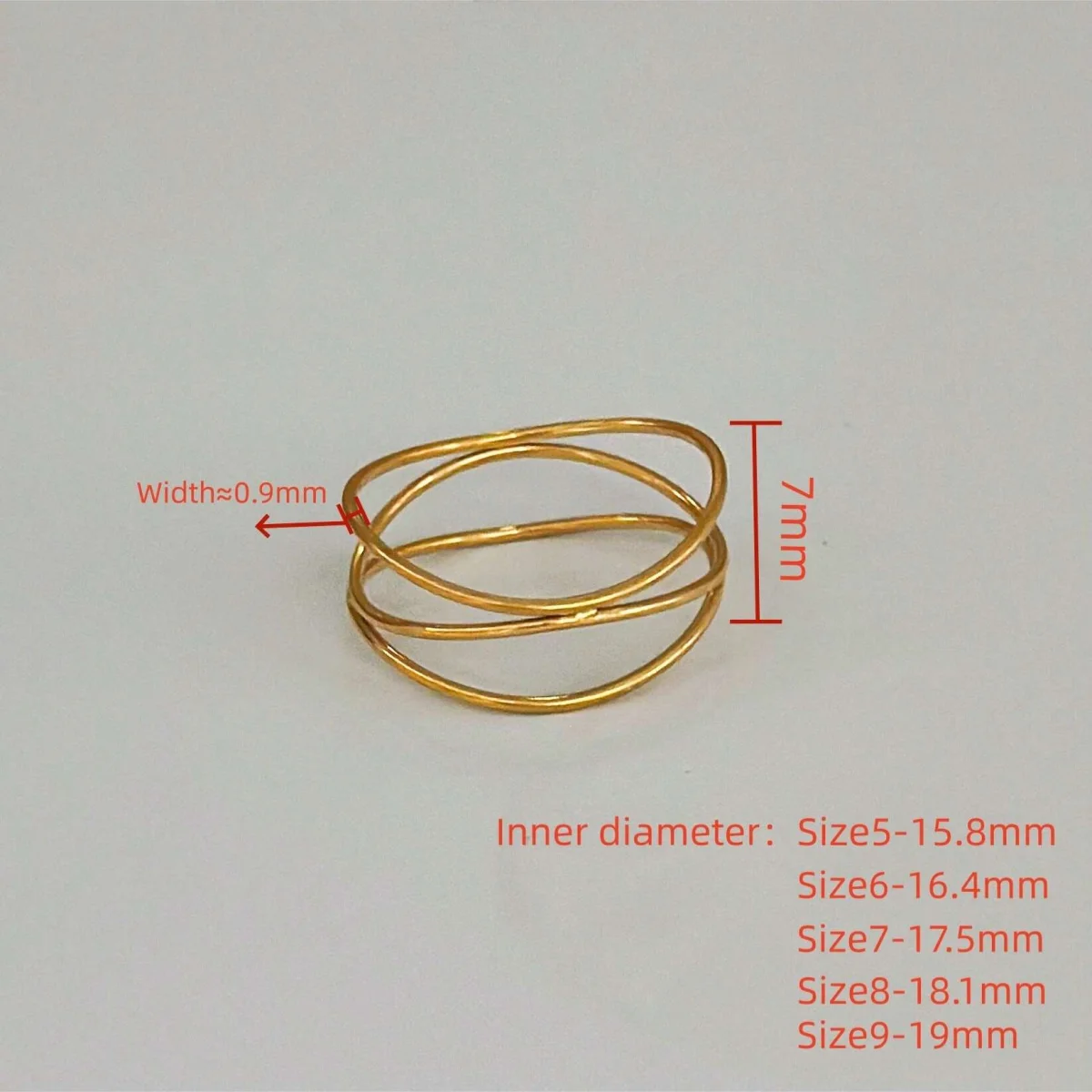 Vintage 18K Gold Multi Layer Ring Stainless Steel Women Jewelry