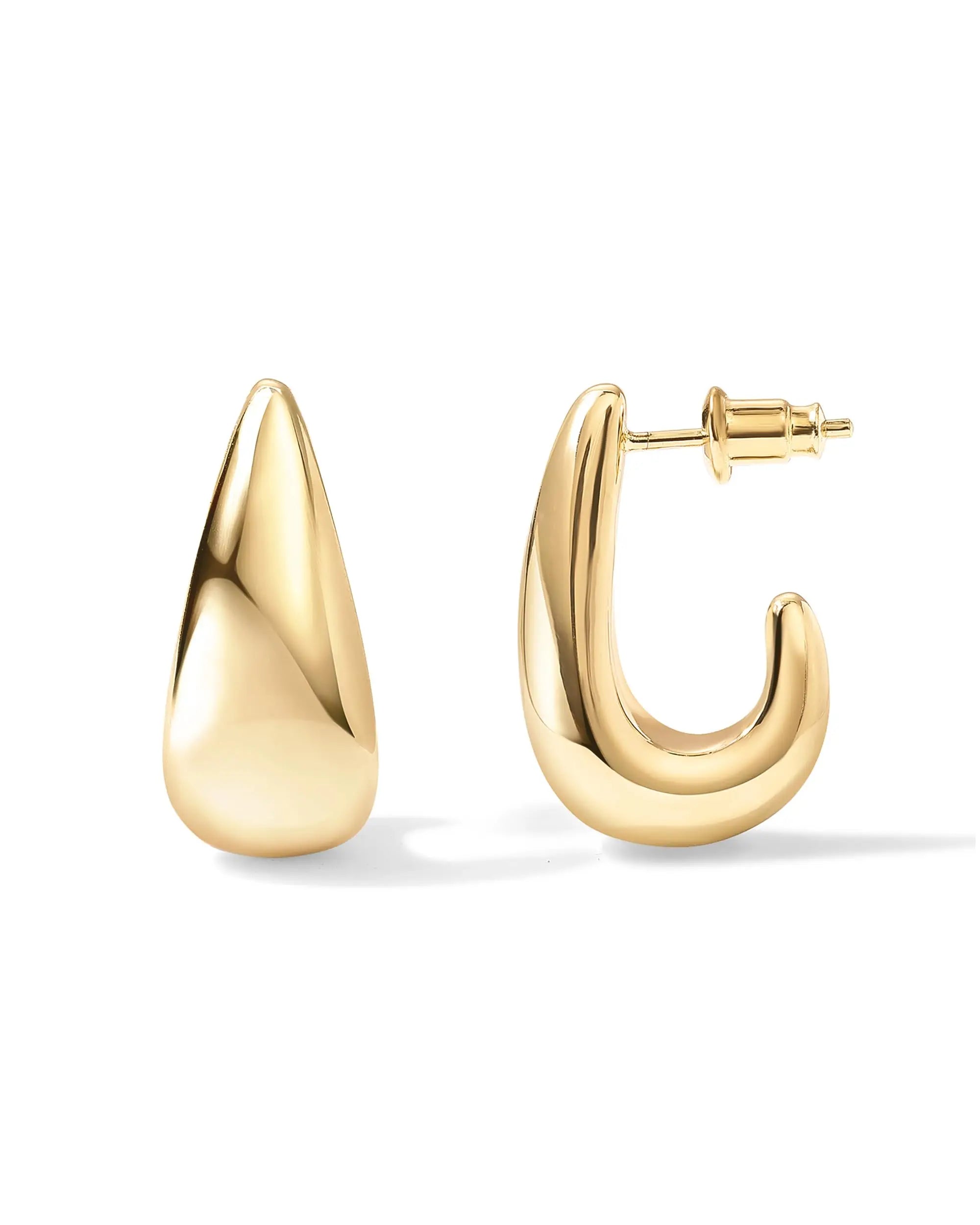 Shevalues 14K Gold Hoop Earrings Sterling Silver Post Huggie Women