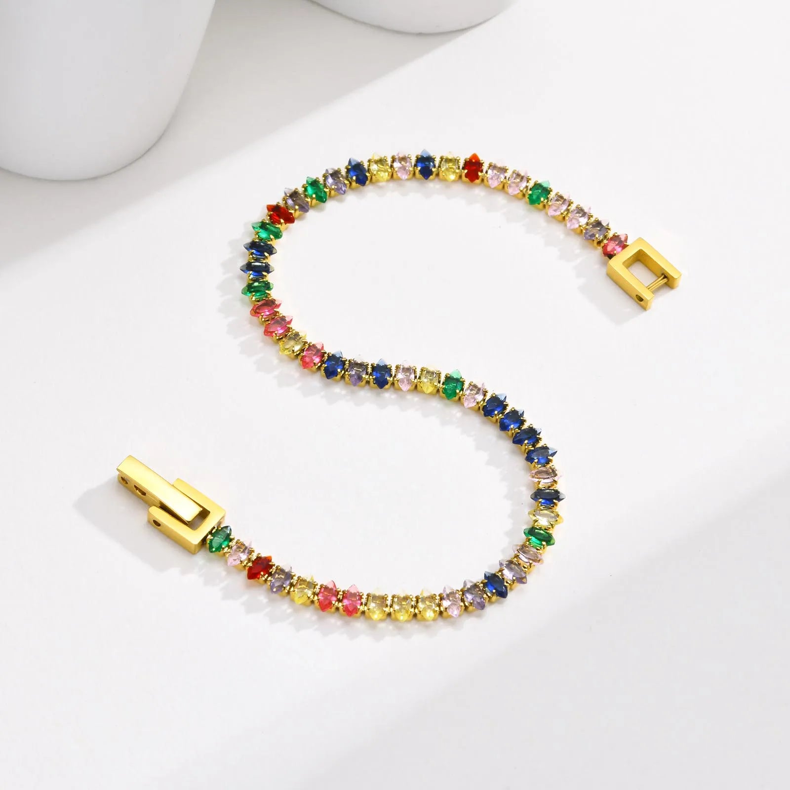 Colorful CZ Tennis Bracelet Stainless Steel Women Gift Jewelry