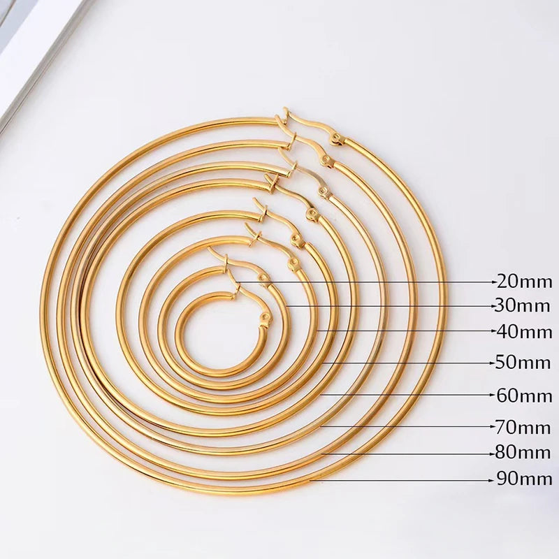 Big Hoop Earrings 30-80mm Stainless Steel Gold Silver Women