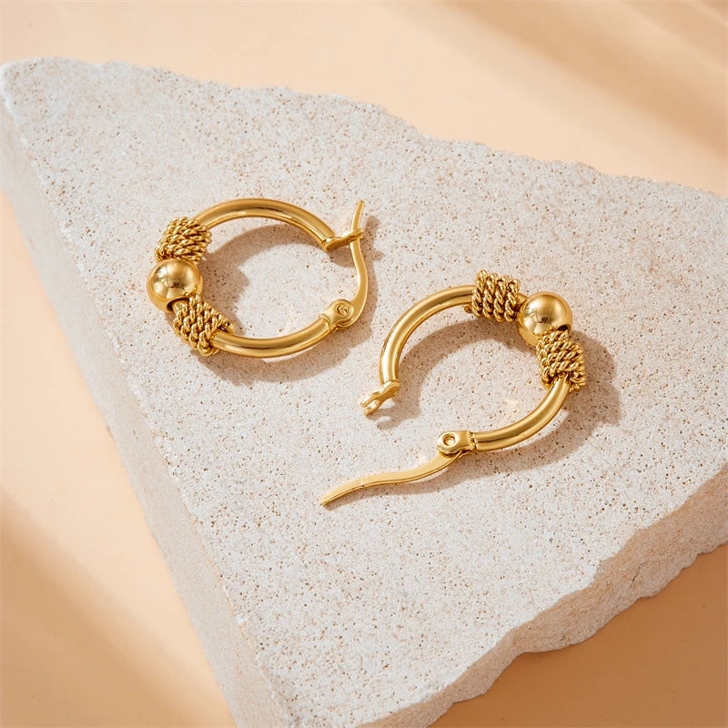 Elegant Hollow Circle Earrings Gold Stainless Steel Women 2024