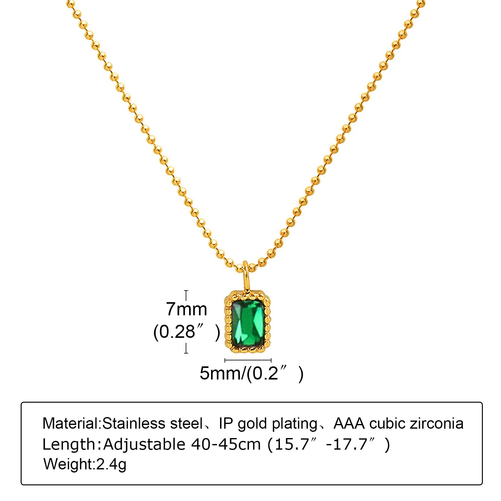 Vintage Green Zircon Necklace Gold Plated Women Jewelry