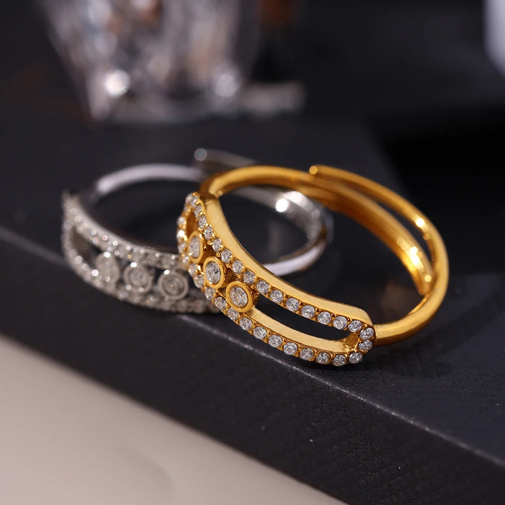 Elegant Gold Jewelry Set Necklace Ring Zircon Women