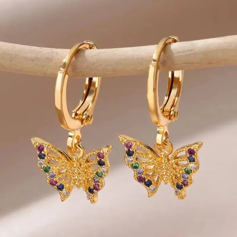 Gold Color Evil Eye Zircon Earrings Stainless Steel Vintage Style