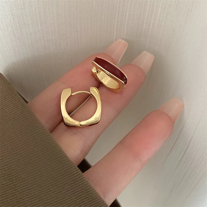 Vintage Enamel Oval Dangle Earrings Coffee Color Two Way Wear
