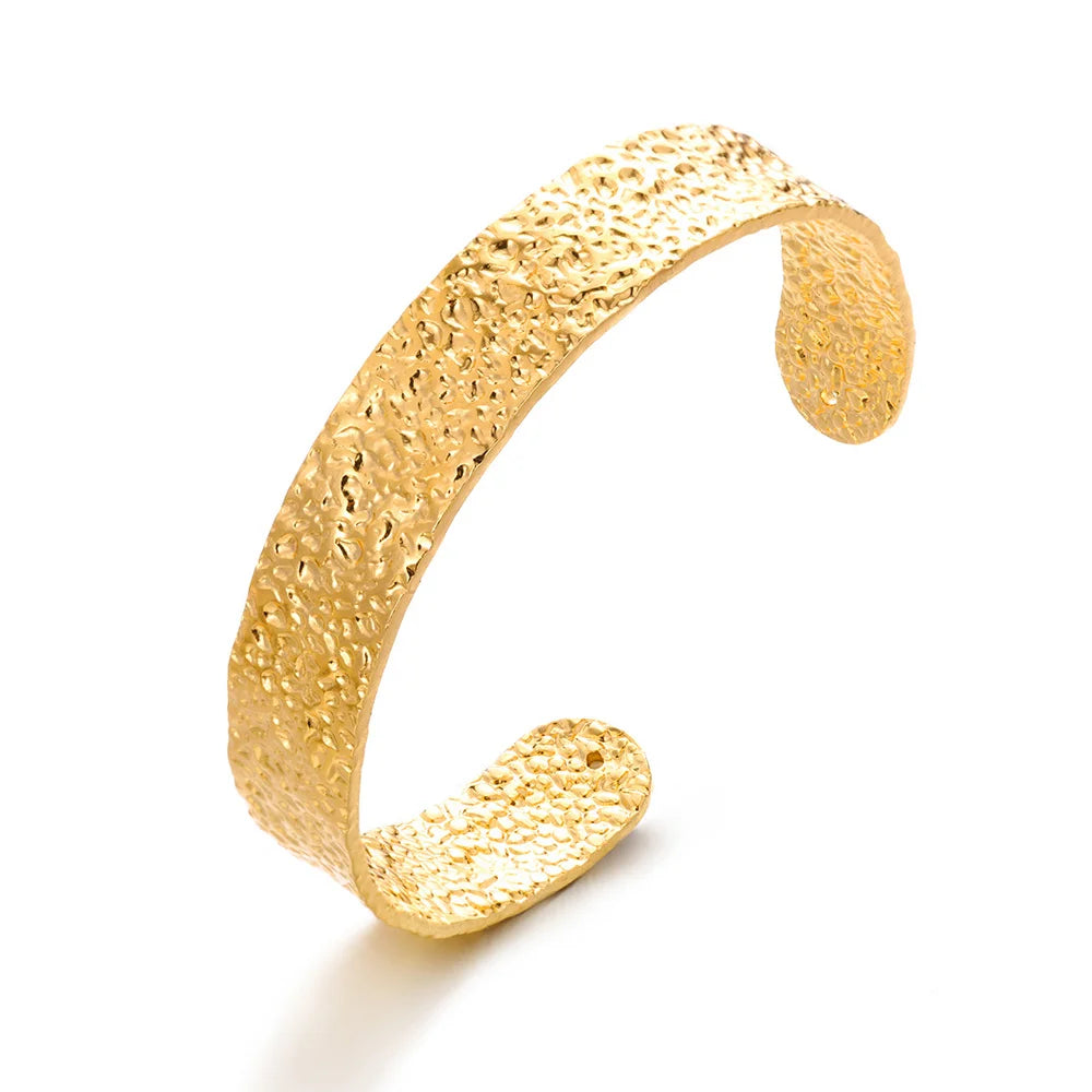 Gold Flower Cuff Bracelet Stainless Steel Floral Bangle for Women