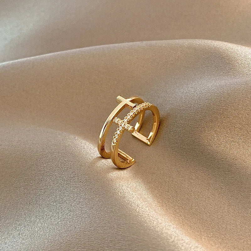 Minimalist Cross Open Ring Gold Silver Adjustable Women Ring