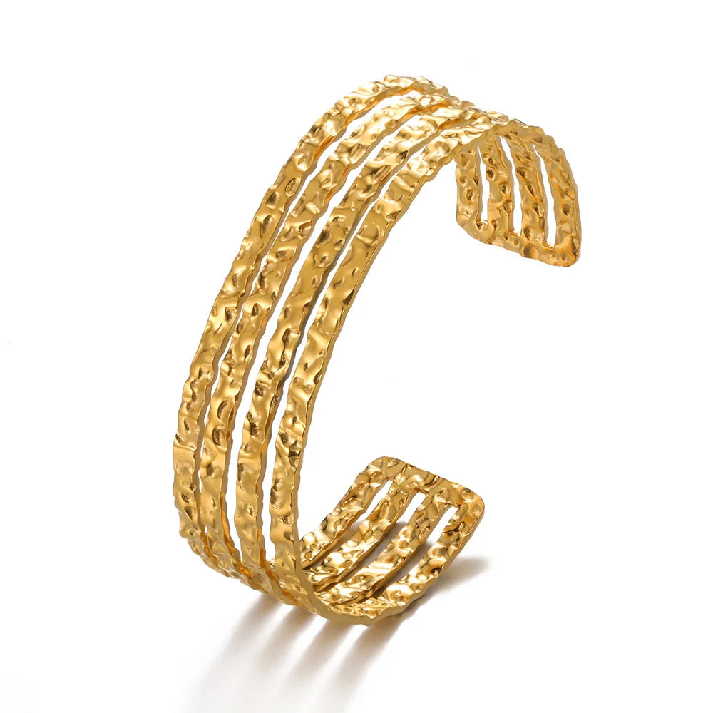 Gold Flower Cuff Bracelet Stainless Steel Floral Bangle for Women