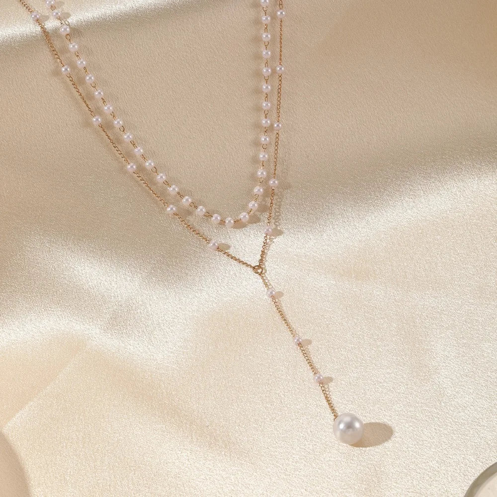 Elegant Double Layer Imitation Pearl Necklace Summer Beach Style