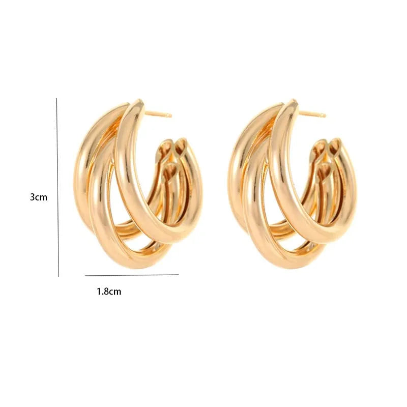 Elegant Gold Circle Hoop Earrings Vintage Geometric Statement Women