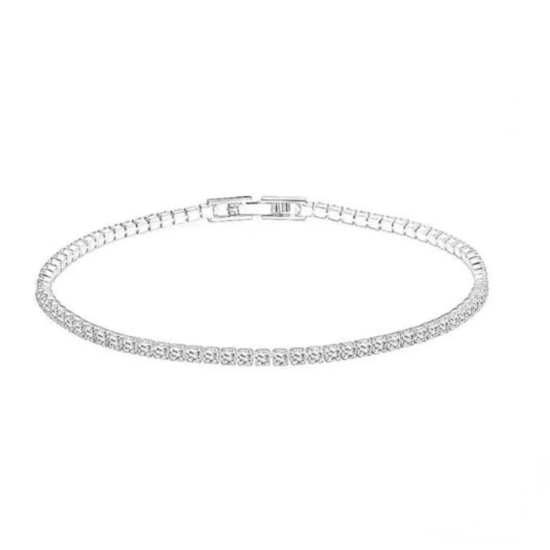 Minimalist Sterling Silver Tennis Bracelet Adjustable Zircon Design