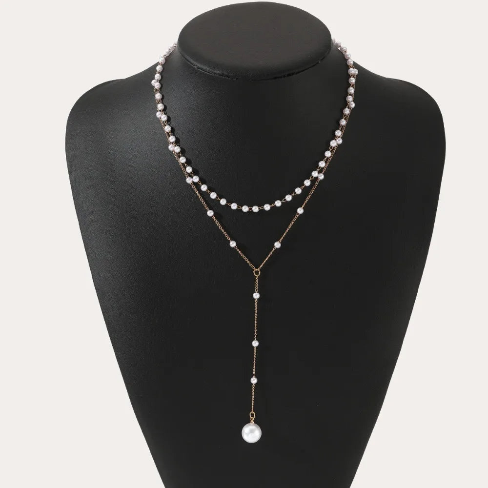 Elegant Double Layer Imitation Pearl Necklace Summer Beach Style