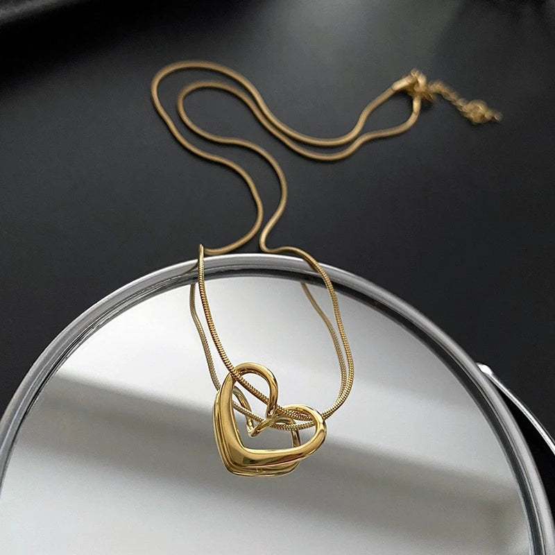 Minimalist Heart Pendant Necklace Thin Chain Korean Style Women