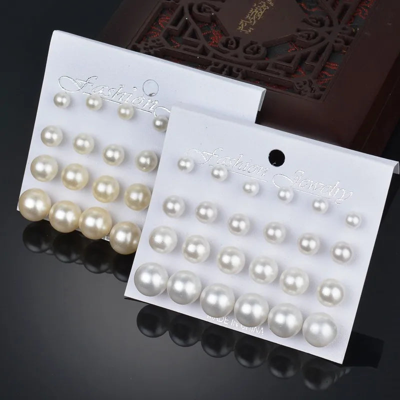Bohemian Pearl Earrings Set 12 Pairs Geometric Women Jewelry