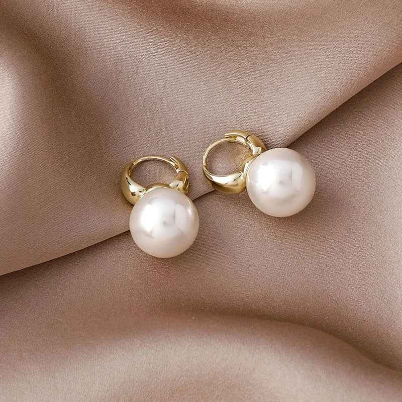 French Gold Bean Pearl Earrings Elegant Korean Style Women Jewelry