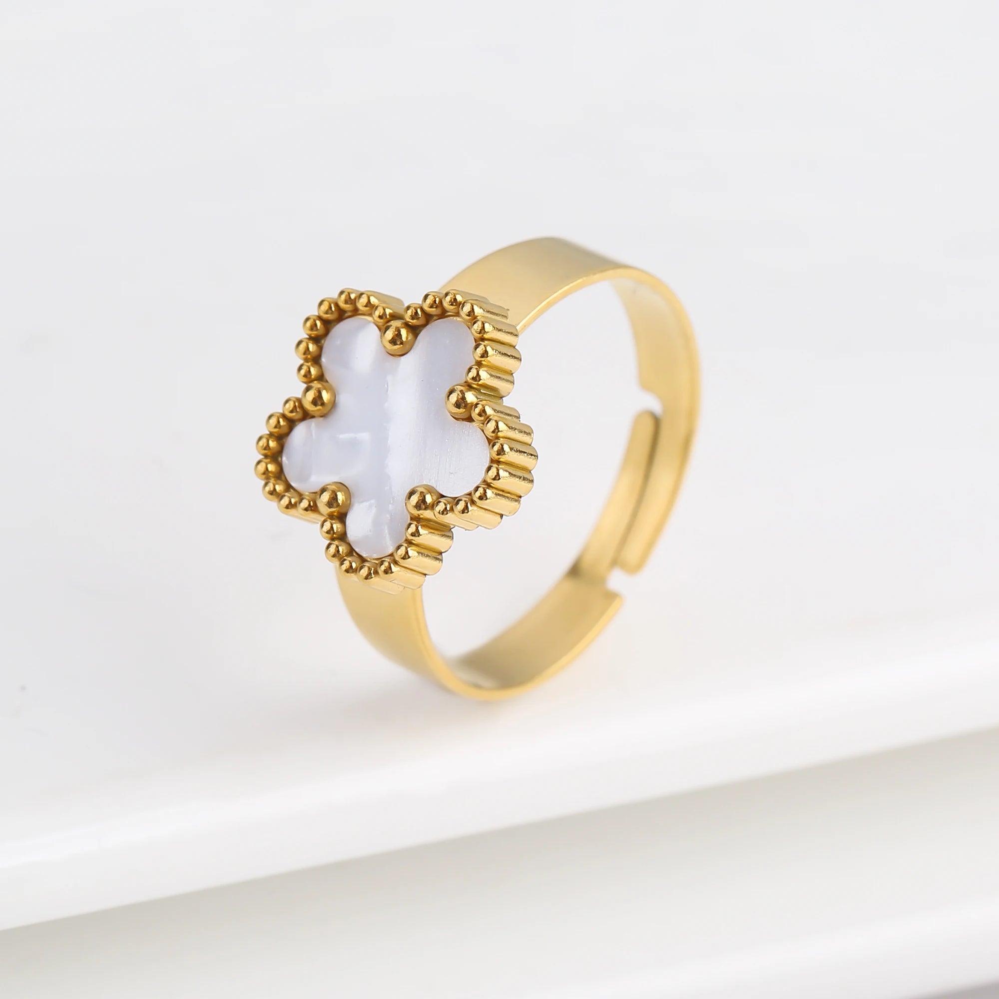 Lucky Five Leaf Clover Jewelry Set Stainless Steel Bangle Ring Women