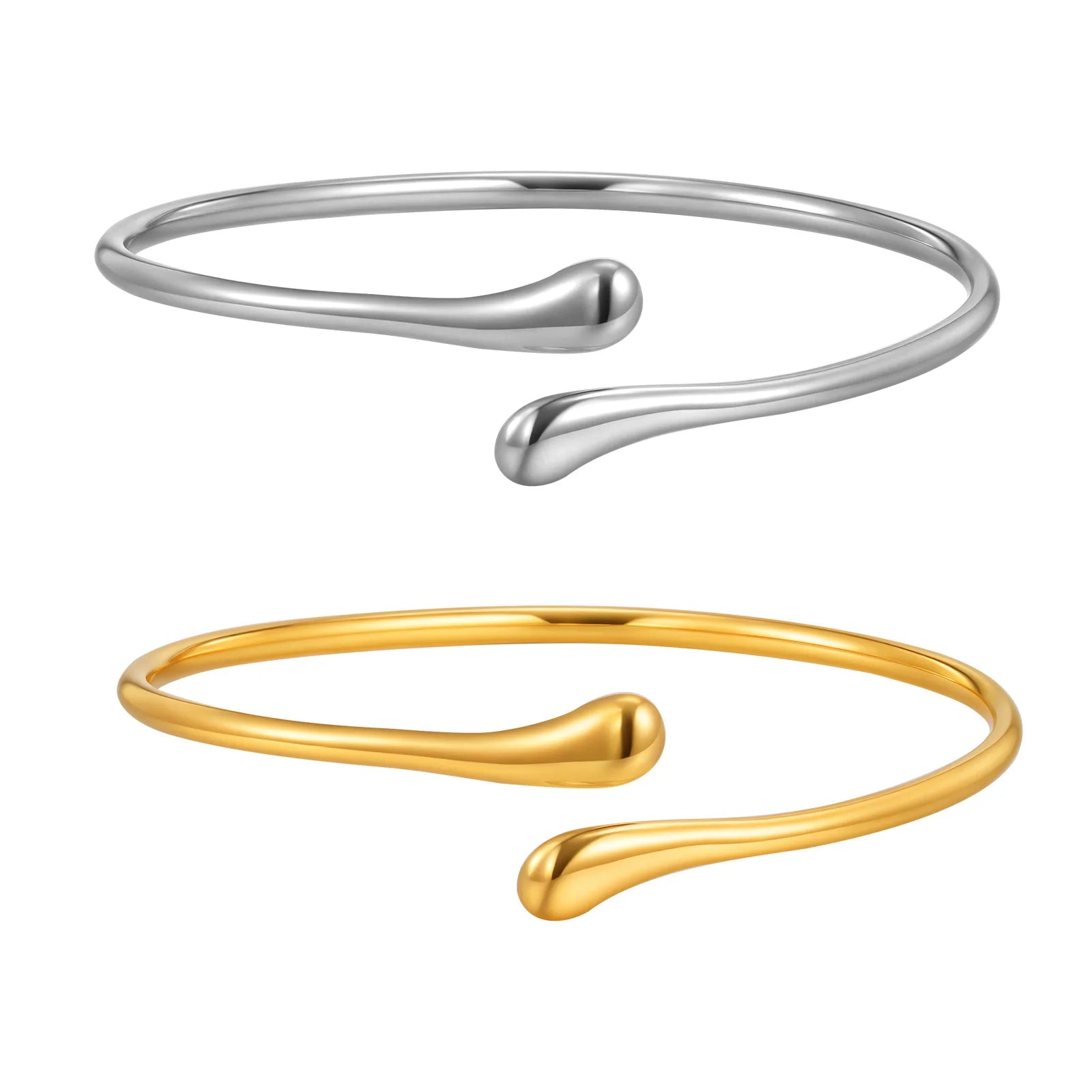 Minimalist Water Drop Open Bangle Bracelet Gold Stainless Steel Women