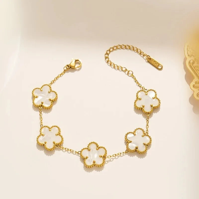 Five Leaf Clover Shell Bracelet Stainless Steel Colorful Women Jewelry