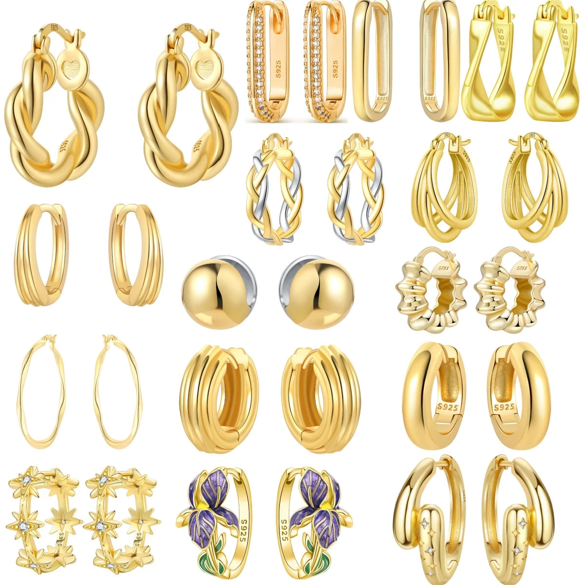Elegant Gold Hoop Earrings 925 Silver Temperament Women